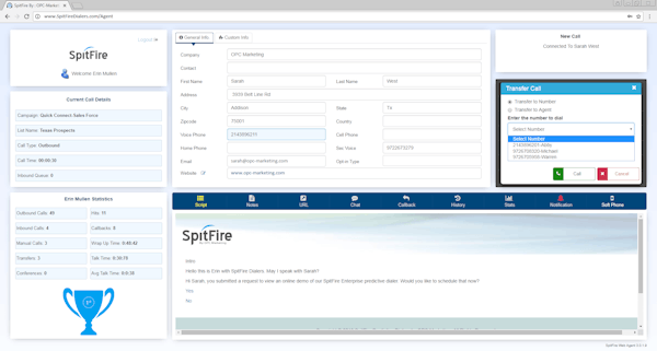 SpitFire Enterprise Transfer Calls