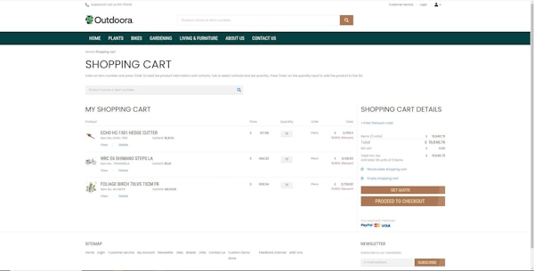 Sana Commerce shopping cart