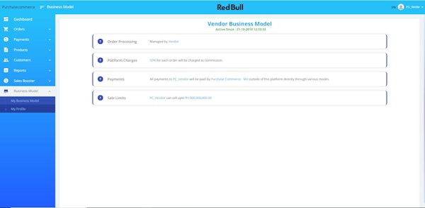 Purchase Commerce vendor login and business model