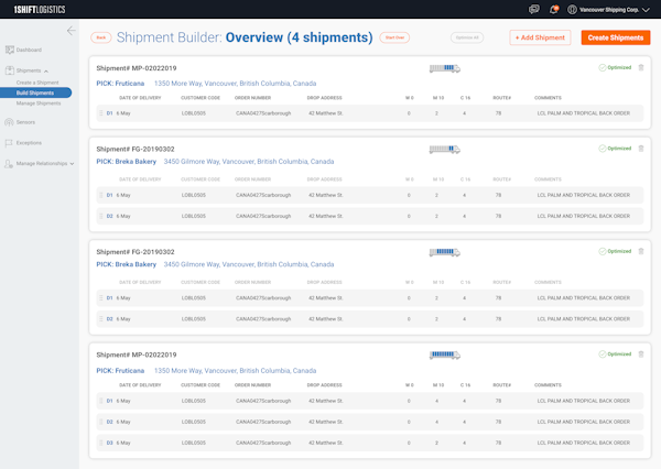 Optimize shipments based on route and truck capacity