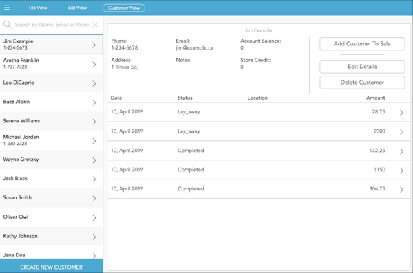 Customer list view