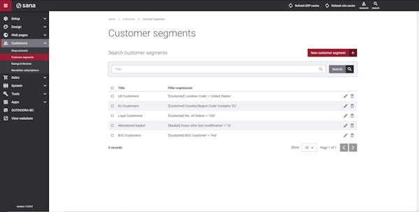 Sana Commerce customer segments