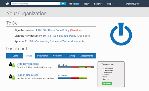 PowerDMS dashboard screenshot