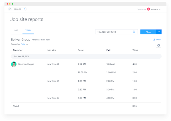 Hubstaff job site reporting screenshot