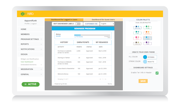 Zinrelo Dashboard Customization