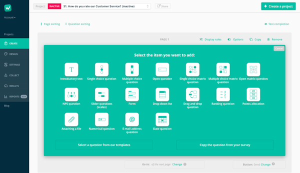 Startquestion creating a survey