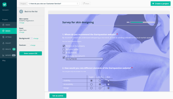 Startquestion survey design