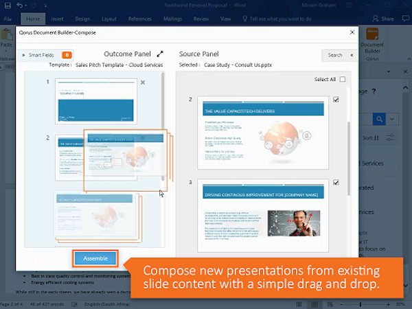 Qorus Document Generation builder screenshot