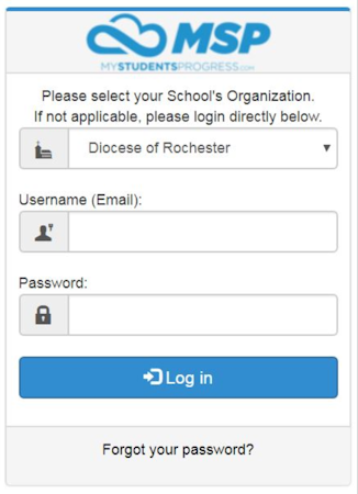 MyStudentsProgress log in screenshot