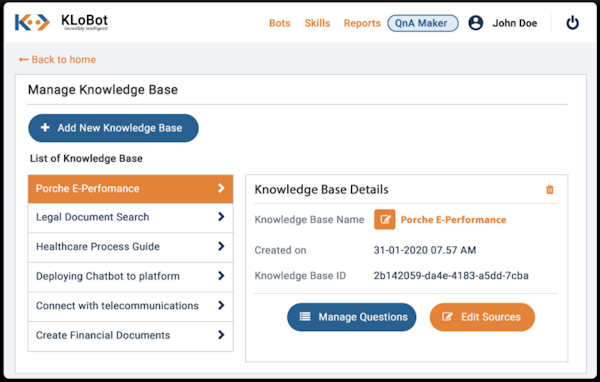 KLoBot manage knowledge base