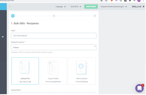 Instasent bulk SMS recipients