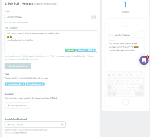 Instasent bulk messages