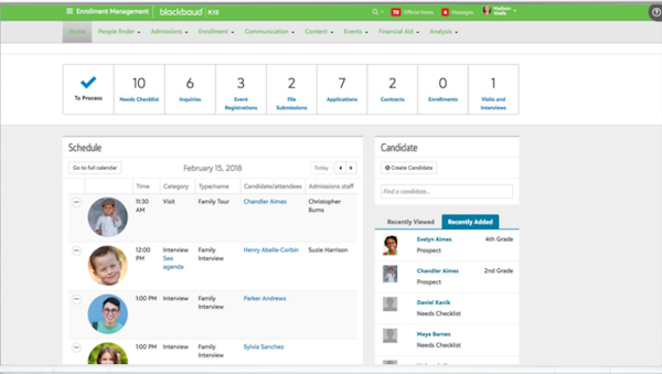 Blackbaud Enrollment Management System schedule
