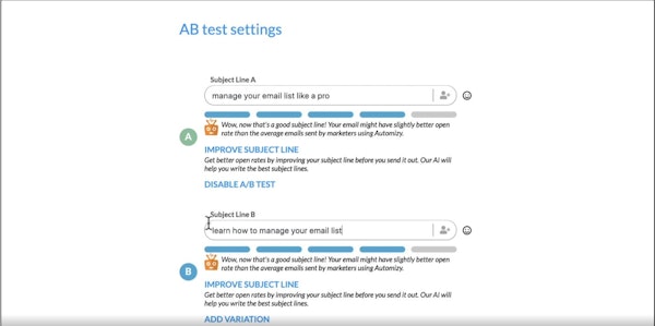 Automizy AB test setting