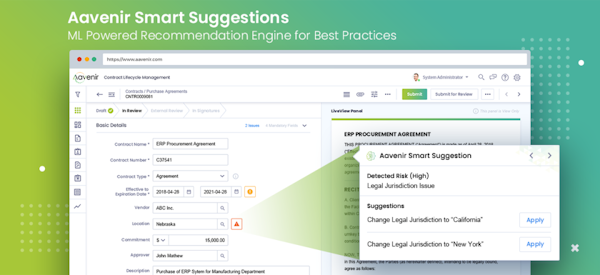 Aavenir Contract Lifecycle Management smart suggestions