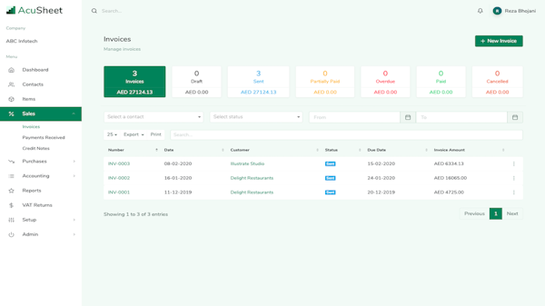 AcuSheet invoices