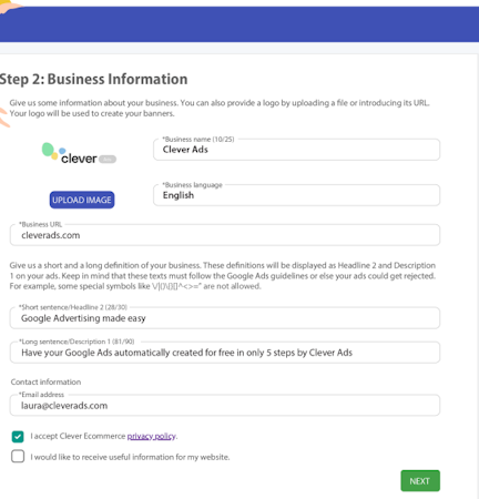 Google Ads Creator updating business information