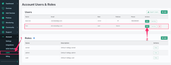 Addigy manage user roles