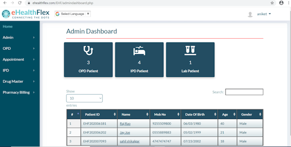 eHealthFlex admin dashboard
