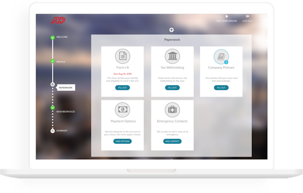Onboarding employee view