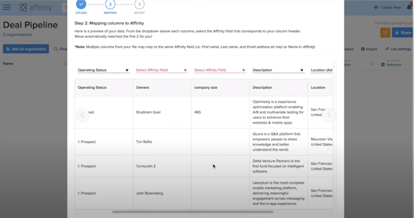 Affinity list creation