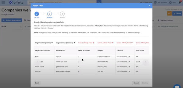 Affinity data import