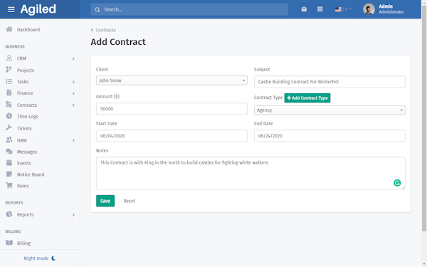 Agiled add contract