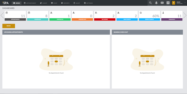 Agilysys Spa main dashboard