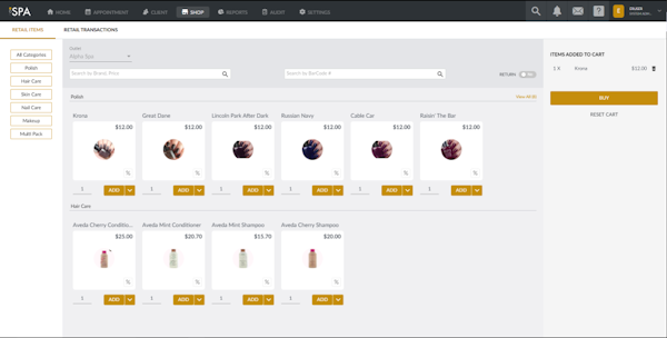 Agilysys Spa retail transactions