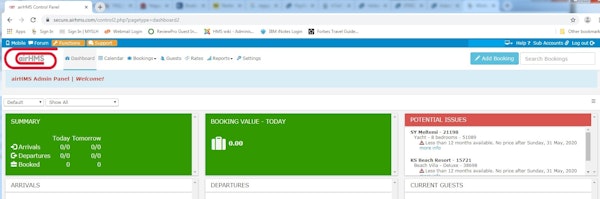 airHMS admin panel screenshot