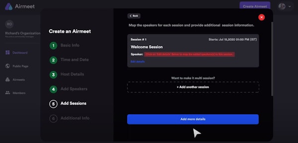 Airmeet create online events