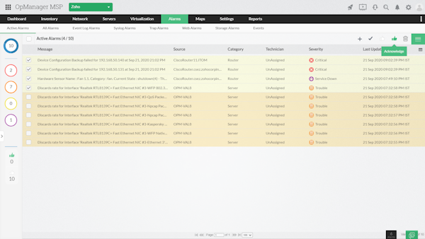 OpManager MSP acknowledgement