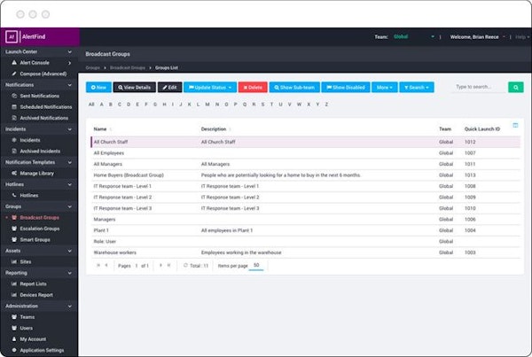 AlertFind broadcast groups