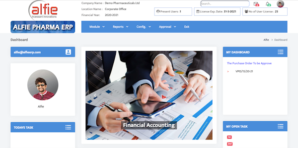 Alfie ERP dashboard