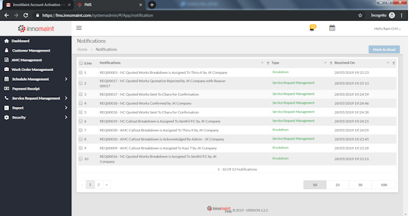 InnoMaint notifications
