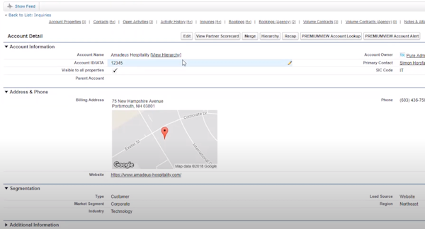 Amadeus Sales & Event Management account detail