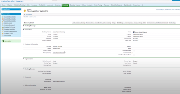 Amadeus Sales & Event Management bookings