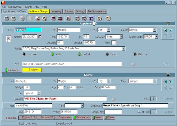 Avalon appointment/client screen