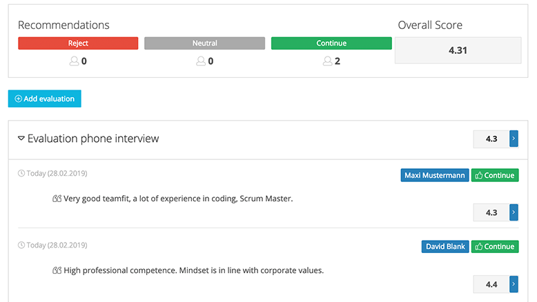 Personio - Personio applicant tracking evaluation screenshot
