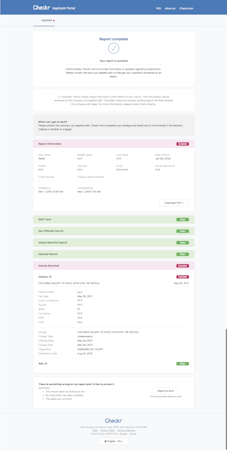 Checkr applicant portal screenshot