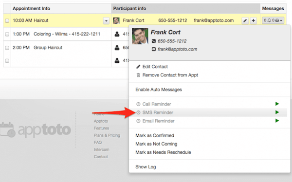 Apptoto appointment reminders screenshot