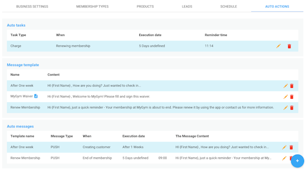 Arbox automation settings screenshot