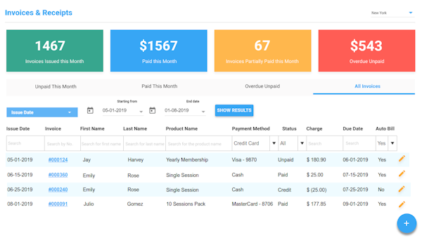 Arbox invoicing screenshot