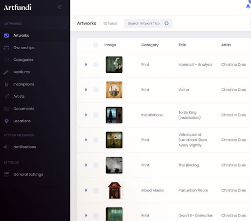 Artfundi main dashboard