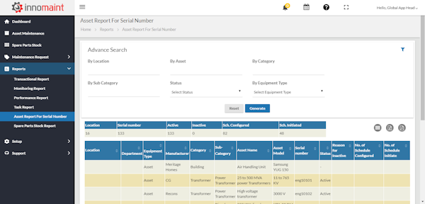 InnoMaint asset reports