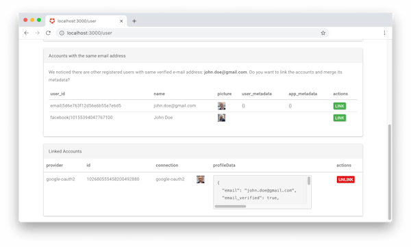 Auth0 account linking