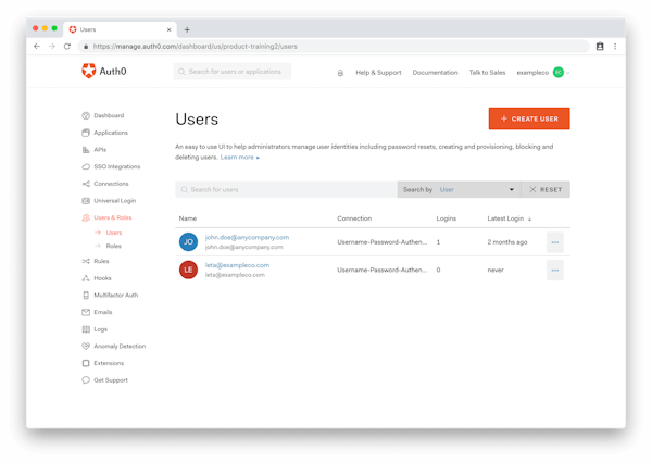 Auth0 user management