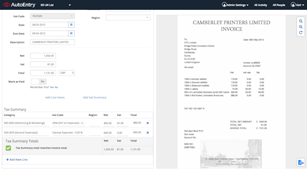 AutoEntry Document Information