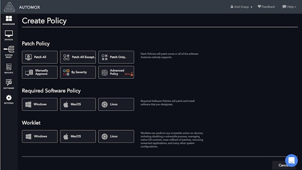 Policy and worklet creation page