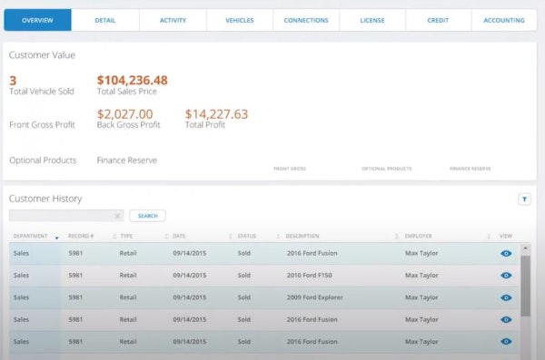 Autosoft customer history